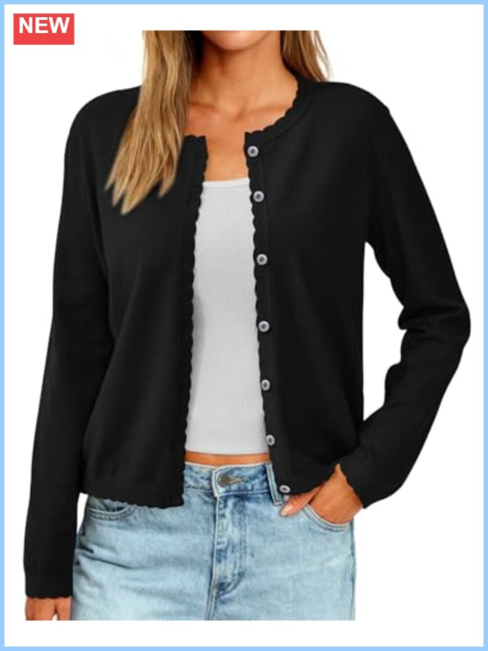 PRETTYGARDEN Women's Lightweight Scalloped Button Down Cardigan Sweater